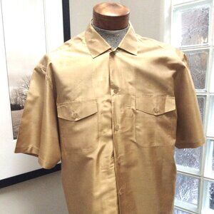Men's Thai Silk Shirt XL Custom Made Short Sleeve Gold Color